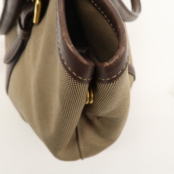 Authentic PRADA Logo Jacquard Leather 2Way Bag Hand Bag Beige - Picture 8 of 16